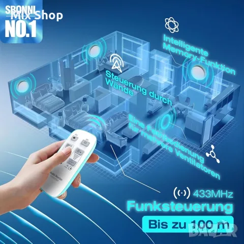 Нов Вентилатор за баня 100 мм, 2 посоки, 6 скорости, вентилатор за баня с дистанционно управление, снимка 9 - Вентилатори - 55979581