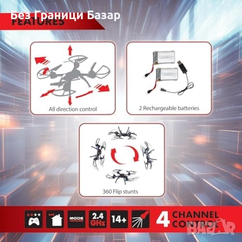 Нов 2.4GHz дрон за трикове, 360° flips, 2 батерии, 2 скорости за деца, снимка 4 - Други - 52495886