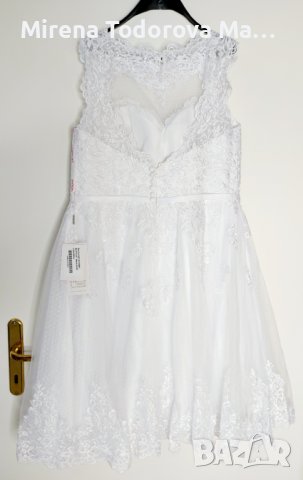 Сватбена рокля от тюл с А-силует илюзия до коляното с лъка(и), снимка 10 - Сватбени рокли - 36687033