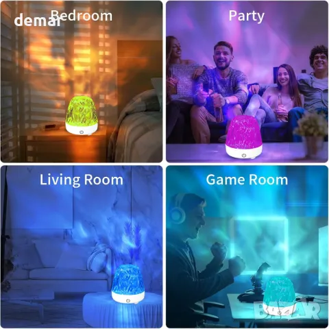 Светеща сензорна лампа Aurora Ocean, проектор Ocean Wave с 16 цвята, 30 режима, дистанционно, снимка 6 - Други - 49275091