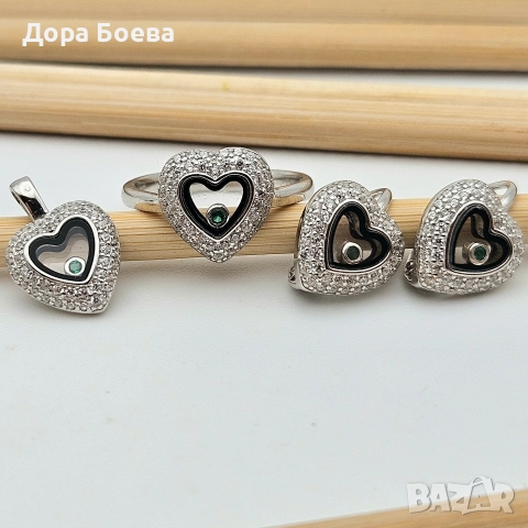 Сребърно съчетание: "Живо Сърце 2", снимка 2 - Колиета, медальони, синджири - 52653516