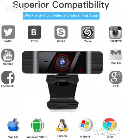 Нова USB Уеб камера за компютър, лаптоп, Mac с микрофон Full HD 2K, снимка 6 - Други - 36939029