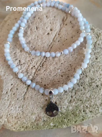 Колие от естествен Ларимар,Лунен камък,Седеф,Сугилит, снимка 6 - Колиета, медальони, синджири - 47349177