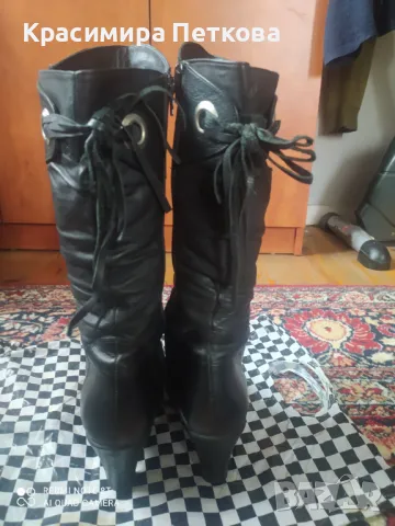 Дамски черни ботуши естествена кожа 38 номер, снимка 2 - Дамски ботуши - 48325987
