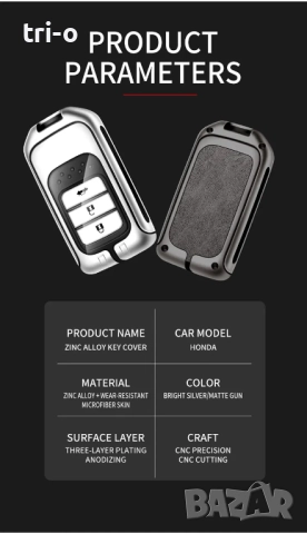 Кутия за автомобилни ключове от цинкова сплав и кожа, с държач за ключ за Honda, снимка 5 - Аксесоари и консумативи - 52184211