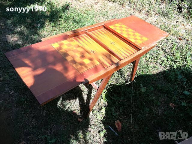 УНИКАТ-ФУРНИР-антика-стара маса табла и шах-90х60х50см-сгъната, снимка 11 - Колекции - 30028351