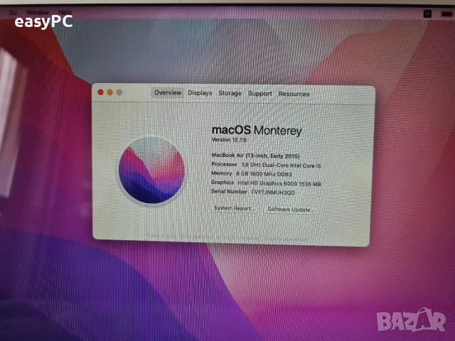 Apple Macbook Air A1466 Early 2015 Intel Core i5-5250U, 8GB, LPDDR3, SSD 128GB, снимка 9 - Лаптопи за дома - 55785434
