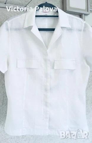 Бяла ленена риза ALESSIA LEON модерен дизайн, снимка 11 - Ризи - 50444283