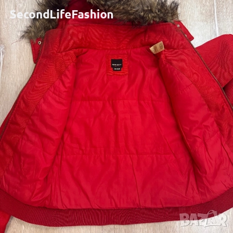 Дамско винтидж яке Miss Sixty Red Bomber, размер M, с качулка от кожа, снимка 2 - Якета - 52180718