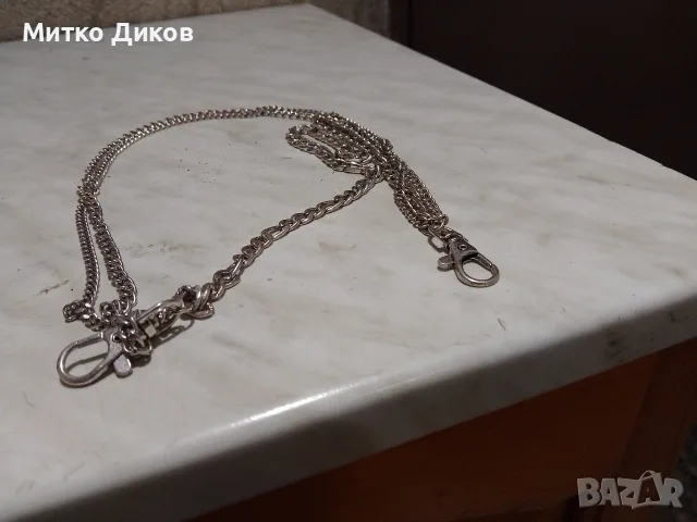 сребриста метална верижка портфейл, панталон ,ножче с удобни карабинери в дв. края 58см стомана нова, снимка 2 - Колиета, медальони, синджири - 56222265