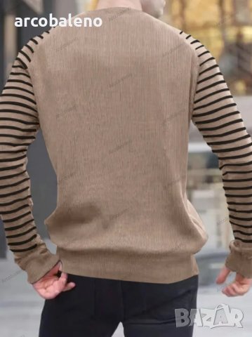 Мъжки рипсен пуловер с ръкави на райе, 3цвята - 023, снимка 4 - Пуловери - 39783112