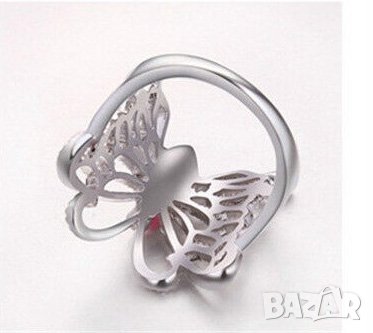 Пръстен с циркон и кристали, посребрен, снимка 2 - Пръстени - 42111797