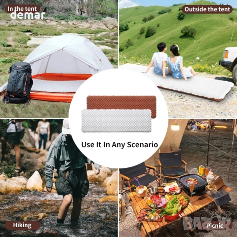 TENPLAY Надуваема постелка за спане от алуминиево фолио, къмпинг постелка, 190х65х12 см, снимка 8 - Надуваеми легла - 52088503