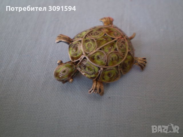  Антикварна брошка костенурка сребърна проба 800 И филигран , снимка 12 - Антикварни и старинни предмети - 36876012