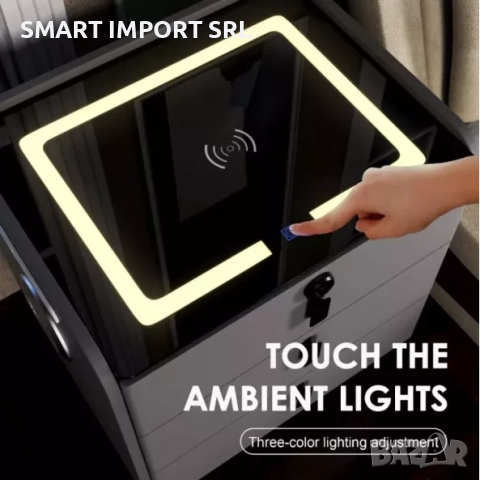 Интелигентно нощно шкафче Smart Heater, USB и Type-C порт, Bluetooth, сив, снимка 4 - Шкафове - 51999814