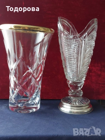 Авторски Кристални вази и кана със сребърен обков,среро 900/чаша,кана/