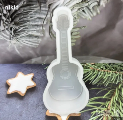Голяма китара музика дълбок силиконов молд форма фондан шоколад гипс смола свещ декор, снимка 2 - Форми - 52069990
