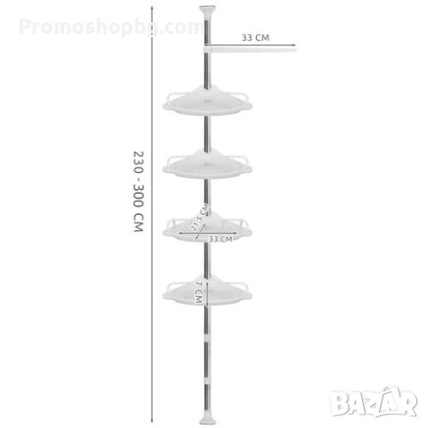 Ъглова етажерка за баня, 4 рафта, регулируема, височина 230-300см, снимка 11 - Етажерки - 44264082