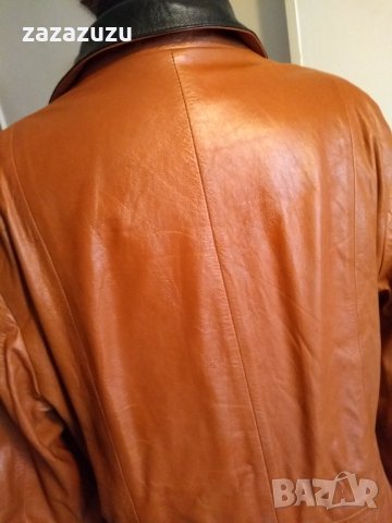 2 в 1 ЕСТЕСТВЕНА КОЖА дамско кожено манто с две лица - черен и оранжев цвят, снимка 8 - Палта, манта - 19382930
