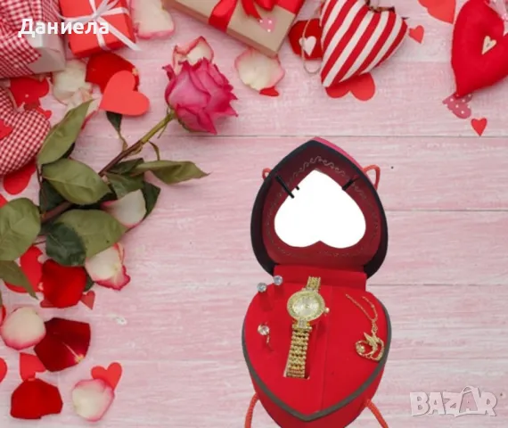 Луксозен дамски комплект - Бижута и елегантен часовник в сърцевидна кутия, снимка 2 - Други - 48672615