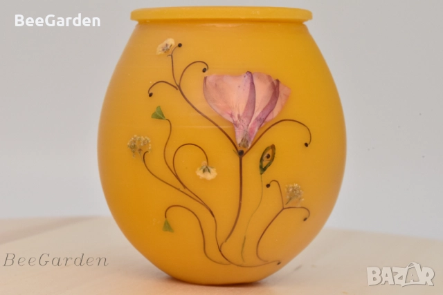 Ръчно изработено бурканче от пчелен восък с пчелен мед, снимка 2 - Пчелни продукти - 43761816