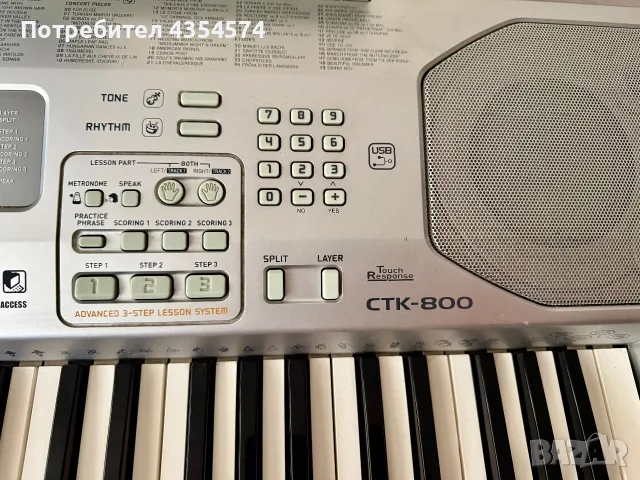 Синтезатор Casio CTK-800 + Оригинално зарядно и Стойка за ноти (Подходящ за начинаещи и MIDI), снимка 3 - Синтезатори - 55825608