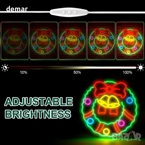 Коледен венец FITNATE LED неонова табела—празнична украса, 5 нива на яркост, USB захранване, снимка 3 - Декорация за дома - 48433017