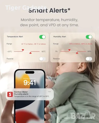 SwitchBot 4 бр. термометри и влагомери с Matter Hub – Wi-Fi/Bluetooth, IP65, смарт известия, снимка 5 - Смарт домашни устройства (Smart Home) - 56225383