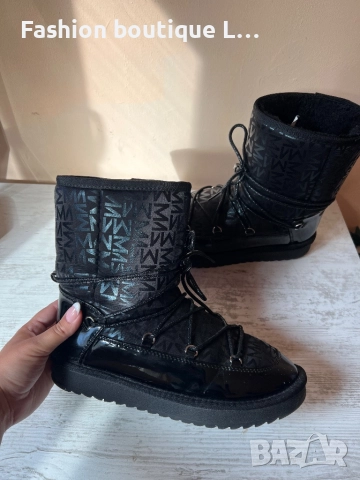 MOHITO Черни боти тип апрески 38 номер с блестящи връзки и лачено и матово лого на марката 🖤🖤🖤