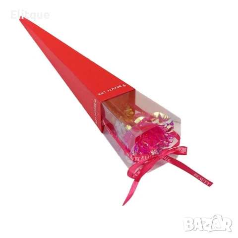 Декоративна роза със златно стъбло в подаръчна кутия, снимка 4 - Декорация за дома - 53074192