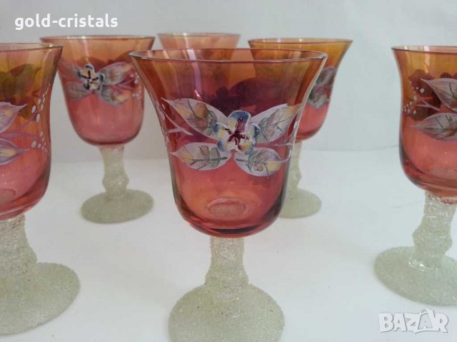 Ретро чаши Бохемия ръчно рисувани, снимка 3 - Антикварни и старинни предмети - 30385162