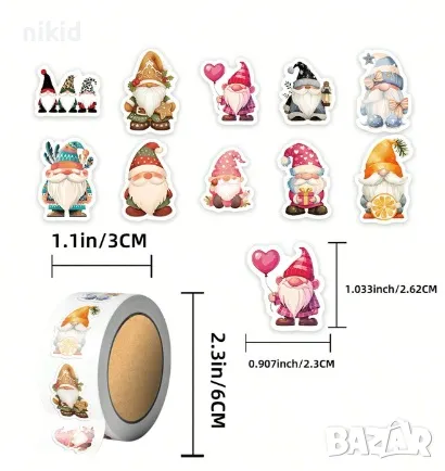 100 бр Гном джудже самозалепващи лепенки стикери за ръчна изработка за подарък, снимка 3 - Други - 47442663