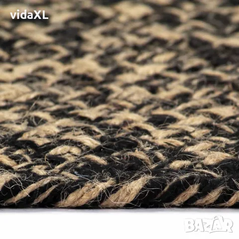 vidaXL Ръчно тъкан килим от юта, черен и естествен цвят, 90 см, снимка 2 - Килими - 56146066
