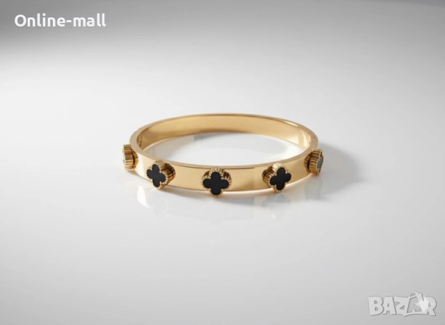 Луксозна гривна с детелини Van Cleef медицинска стомана, черна или бял, снимка 2 - Гривни - 52425298