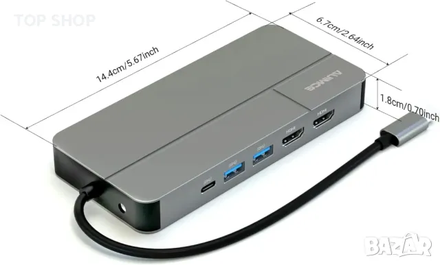 AUIMCE Докинг станция 2х HDMI и USB C порт, до 4K/60Hz, MacOS/Windows, снимка 5 - Кабели и адаптери - 49457607