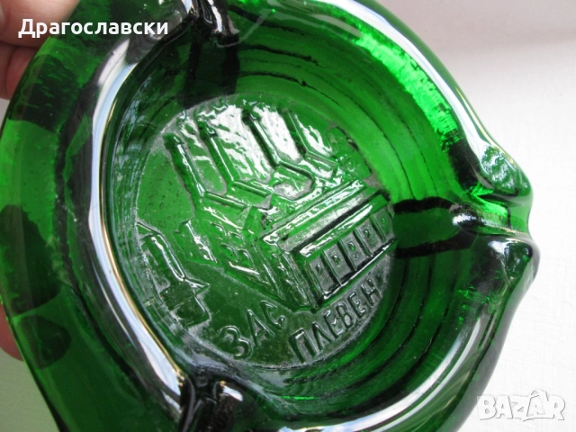 Тежка красива ваза, цвят  кехлибар и фруктиера, стъкло, стъклен, зелен пепелник Сливен, снимка 13 - Вази - 10670305