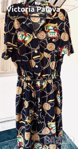 Дамска рокля-риза ARA от памучно трико (Jersey) със златни детайли и верижен принт, снимка 8 - Рокли - 54001911