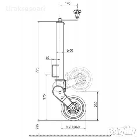 НОВО Маневрено опорно колело за ремарке каравана и платформа до 300 кг, снимка 3 - Аксесоари и консумативи - 49454656
