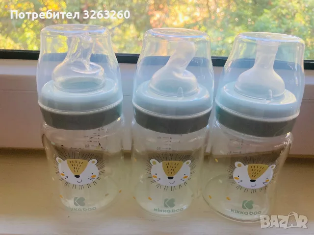 Стъклени шишета NuK и Kikaboo , снимка 4 - Прибори, съдове, шишета и биберони - 56350485