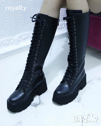 Ботуши на платформа - черна кожа, снимка 2 - Дамски ботуши - 54157831