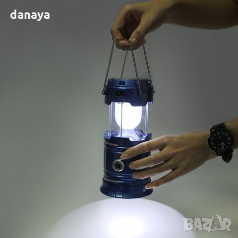1735 Сгъваем соларен фенер за къмпинг лампа с дръжка 6 Led диода + 1W, снимка 8 - Къмпинг осветление - 30350466