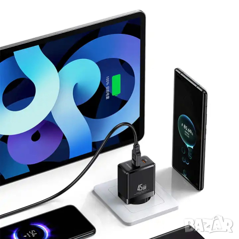 Бързо зарядно USAMS T58 GaN 45W Бяло, снимка 11 - Оригинални зарядни - 44513996