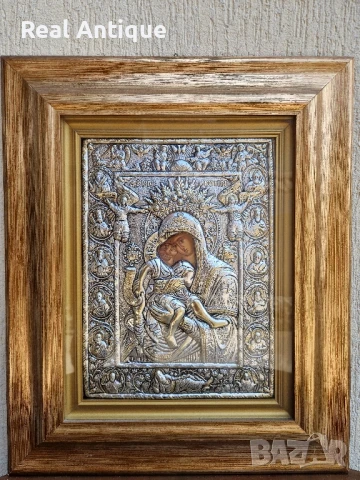 Голяма антикварна сребърна икона със сертификат и маркировка , снимка 3 - Антикварни и старинни предмети - 51179601