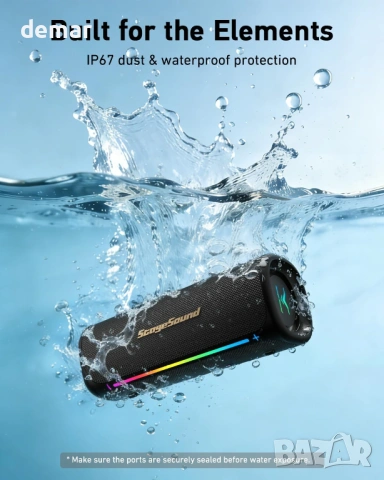 Bluetooth високоговорител с дълбок бас, преносим водоустойчив, RGB светлини, 25W RMS, TWS, снимка 6 - Bluetooth тонколони - 54106580