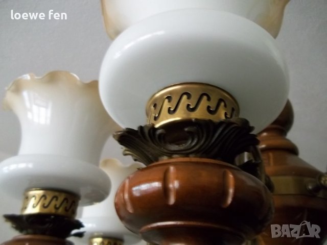 Полилей абажур CHANDELIER орех и бронз дърво метал ! Старинен античен антикварен !, снимка 7 - Полилеи - 39377537