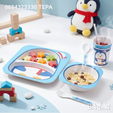 Детски комплект за хранене 5 части Cheffinger – чиния, купичка, чаша, лъжица и вилица 🍀ТЕРА🍀, снимка 2 - Столчета за хранене - 53207408
