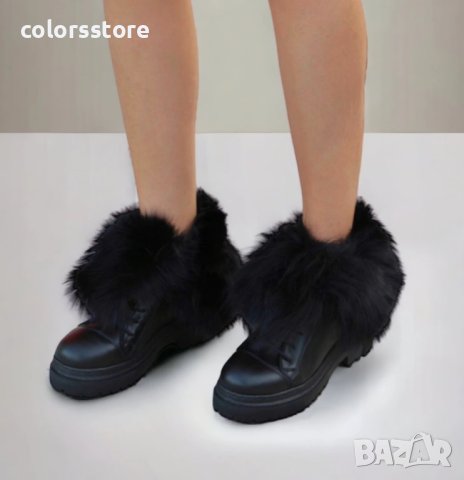 Равни боти - черна кожа с черен ЕСТЕСТВЕН пух - TR36, снимка 2 - Дамски боти - 42830836