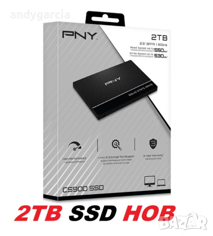  2TB SSD PNY CS900 SATA 6Gb/s. 2.5 inch скорост на четене/запис - 550/530 MB/s за лаптоп настолен