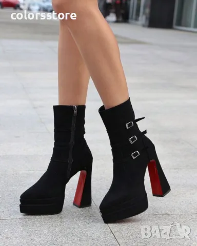 Боти на ток - черен велур - YSV3