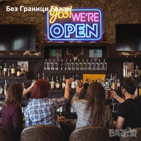 Нова Неонова LED табела YES WE ARE OPEN за магазин бар кафе 42x28см, снимка 3 - Лед осветление - 51492993